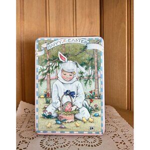 Vintage Mary Engelbreit Happy Easter Bunny Biscuit Candy Tin